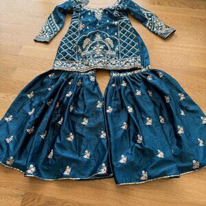 Turquoise Embroidered Sharara Suit